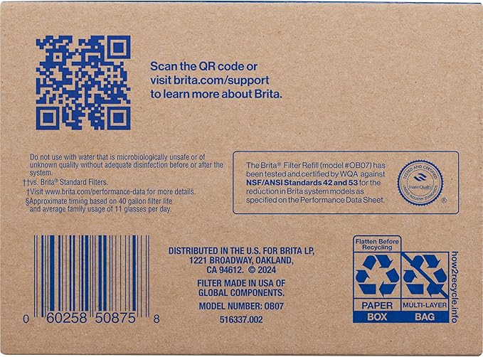 Brita Refillable Water Filter Refill Packs for Pitchers and Dispensers, BPA-Free, 80% Less Plastic*, Each Lasts Two Months, For Use with Refillable Shell (Sold Separately), 6 Filters