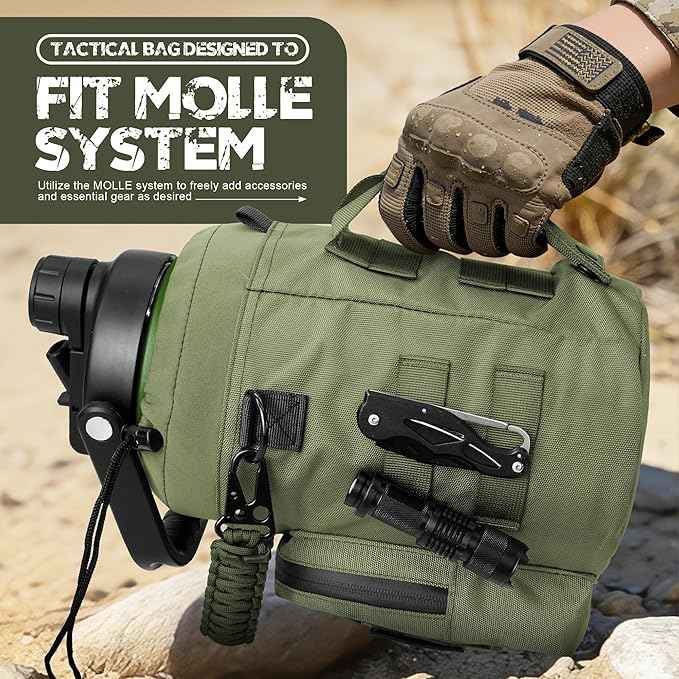 NATURE PIONEOR 1 Gallon Tactical Water Bottle Set, Stainless Steel 128 oz Sport Water Bottle with Tactical MOLLE Bottle Carrier Sleeve, for Outdoor Work, Gym, Hiking, Camping