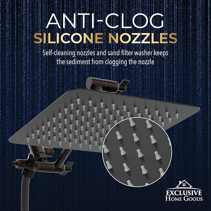 All Metal Shower Head 8" Dual Square Shower Head With Handheld Wand 71in Hose Set, High Pressure Rain Shower Heads Combo, 3-Way Diverter Rainfall Showerhead with Adjustable Extension Arm