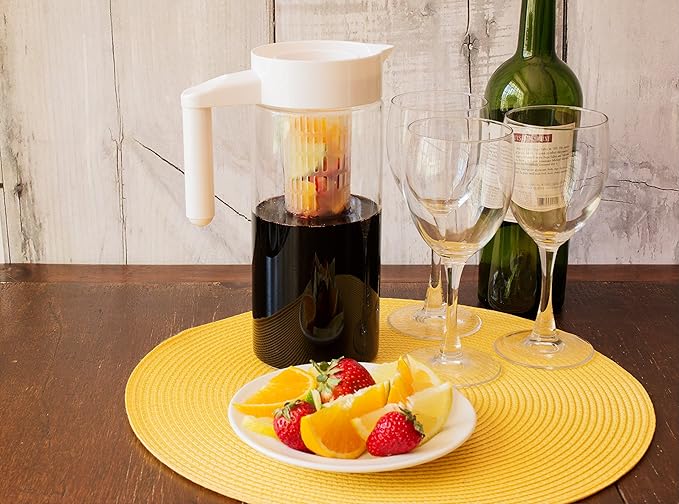 Premium Glass Water Pitcher with Fruit Infuser | BPA Free Borosilcate Glass Infuser Pitcher with Lid | Enjoy Infusing Hot + Cold Tea, Coffee, Water, Juice, Vodka, Tequila - White 44 oz - Cestari.