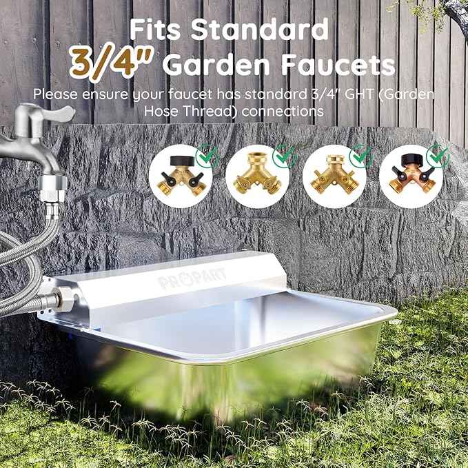 2 Gallon Automatic Dog Water Dispenser, Stainless Steel Water Bowl for Pets & Livestock, Large Auto Fill Waterer Feeder, No Electricity, Fit 3/4" GHT Faucet, Anti-Tip Design