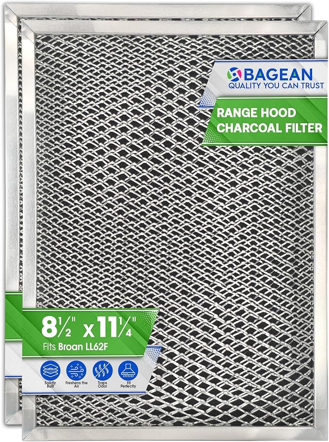 Bagean Stove Hood Vent Filter 8.50" x 11.25" LL62F Charcoal Grease Combo - Fits Ductless Broan Range Hood Filter Replacement - Metal Screen Filters Grease and Carbon Freshen Kitchen Stove Air (2-Pk)
