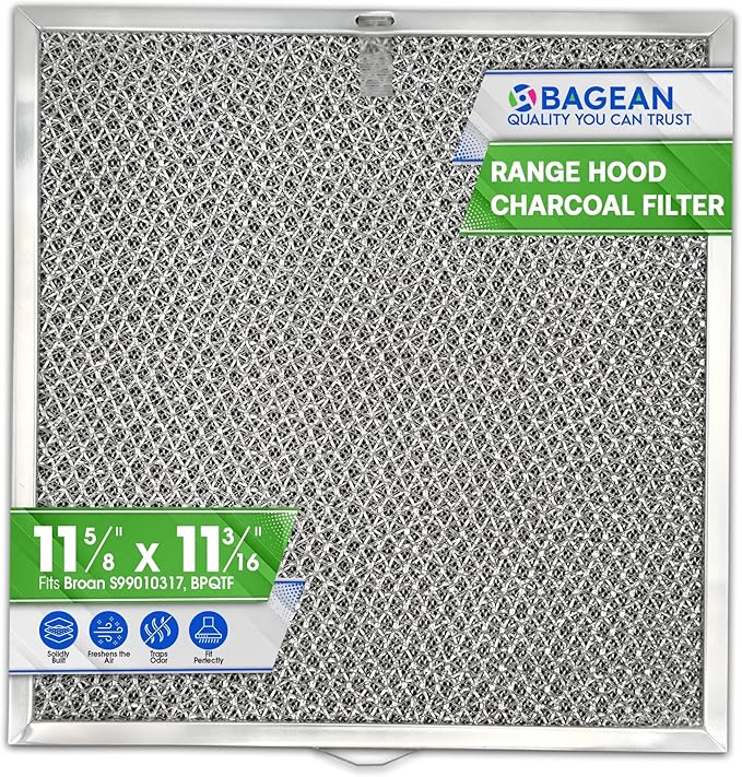 Stove Hood Vent Filter 11.6” x 11.2” BPQTF S99010317 Compatible with Broan Range Hood Filter Replacement for Ductless Overhead - Metal Mesh Filters Grease and Carbon Freshens Kitchen Oven Air (1-Pk) - AquaVibe
