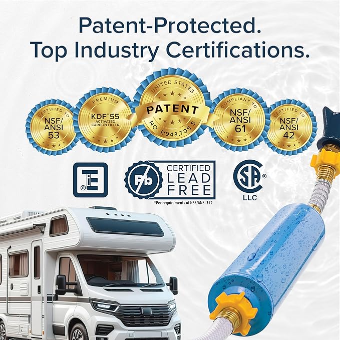 Camco TastePURE Water Filter, 6-Step Filtration | For RV | Flexible Hose Protector | Made in USA | 40043