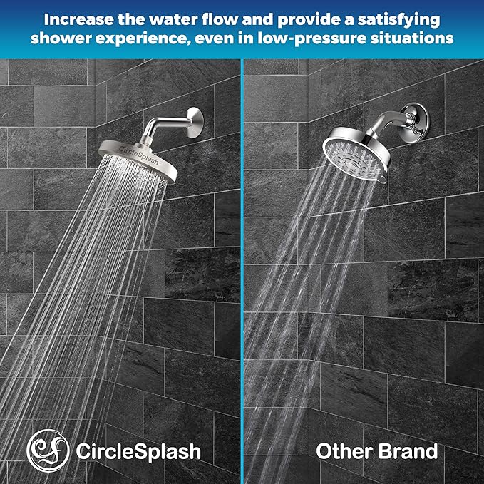 High Pressure Shower Head - Anti-Clogging Silicone Nozzles - 2.5 GPM Removable Restrictor - Easy to Clean Adjustable Replacement - easy to install with Plumbers Tape - 6 inch - Brushed Nickel Finish - AquaVibe