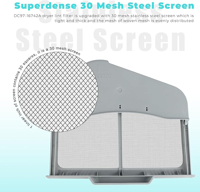 DC97-16742A Lint Trap fit for Samsung Dryer Lint Trap Replacement,Stainless Steel Lint Trap Screen Parts fit for SAMSUNG Dryer DV456ETHDSU/AA DV45H7000EW/A2 DVE50R5200W/A3 DVE50R5400V/A3 prime&swift