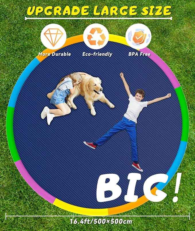 EPN Splash Pad, 16.4 FT Size Extra Large Sprinkler Play Mat for Dogs & Kids, Thicker Pool Summer Outdoor Water Toys Fountain Pad for 3+ Children & Pets