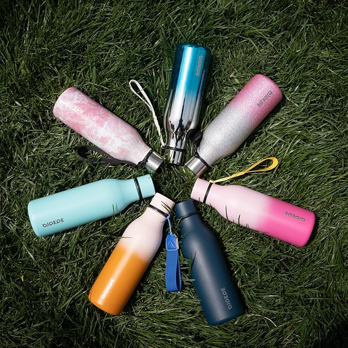 BJPKPK Insulated Water Bottles, 18 oz Stainless Steel Metal Water Bottle with Strap, BPA Free Leak Proof Jugs, Mugs, Flasks, Reusable Thermal Flasks for Sports & Travel, Silver Miner