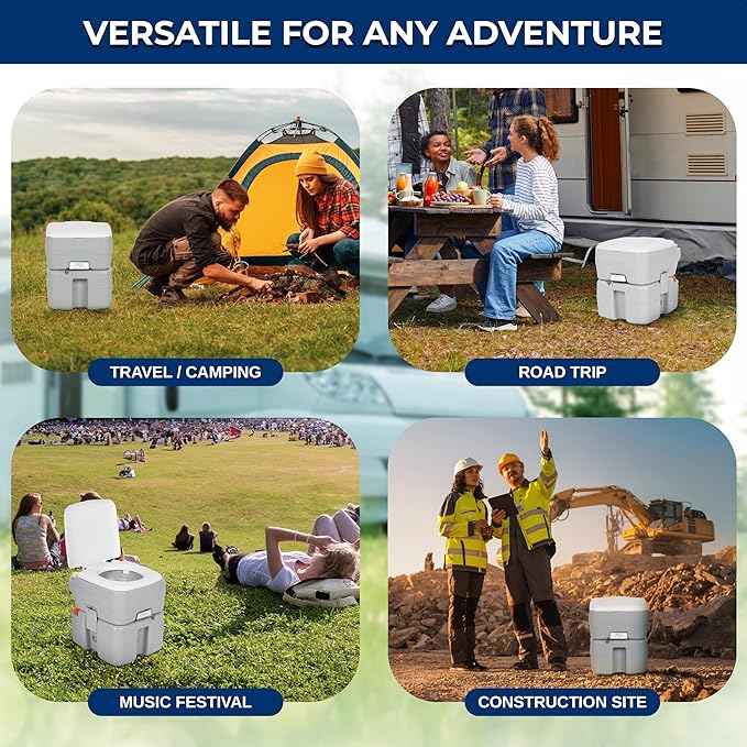 SereneLife 5.2 Gal Portable Camping Toilet For Adults, 100+ Flushes, Porta Potty Camp Toilet with Detachable Waste Tank, Level Indicator, Carry Bag, Suitable for Camping, Hiking, and Boating
