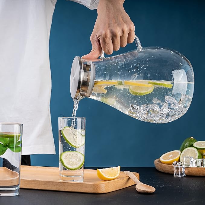 Glass Pitcher with Lid,3000ml - Hot/Cold Water Jug, Juice and Iced Tea Beverage Carafe