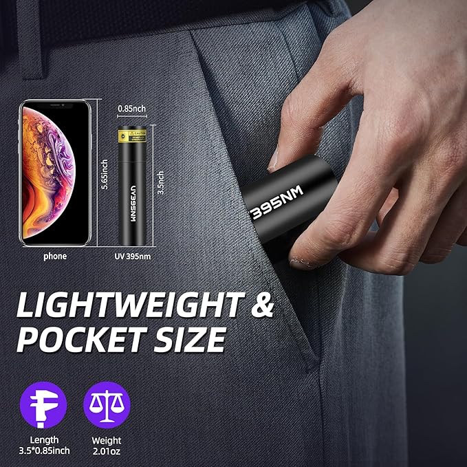 UV Flashlight Black Lights Wood’s Lamp Powerful Mini Portable, LED 395nm USB Rechargeable Ultraviolet Blacklight Flashlights, Pet Urine Detector Light for uv Resin Curing