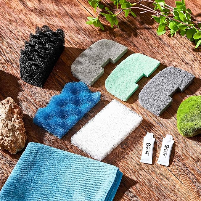 52 Pcs Replacement Filter Media Kit Compatible with Fluval 106/107 Aquarium Filters Include Biological Foams Ammonia Remover Phosphate Pads Nitrite Remover, Towel and Grease - AquaVibe