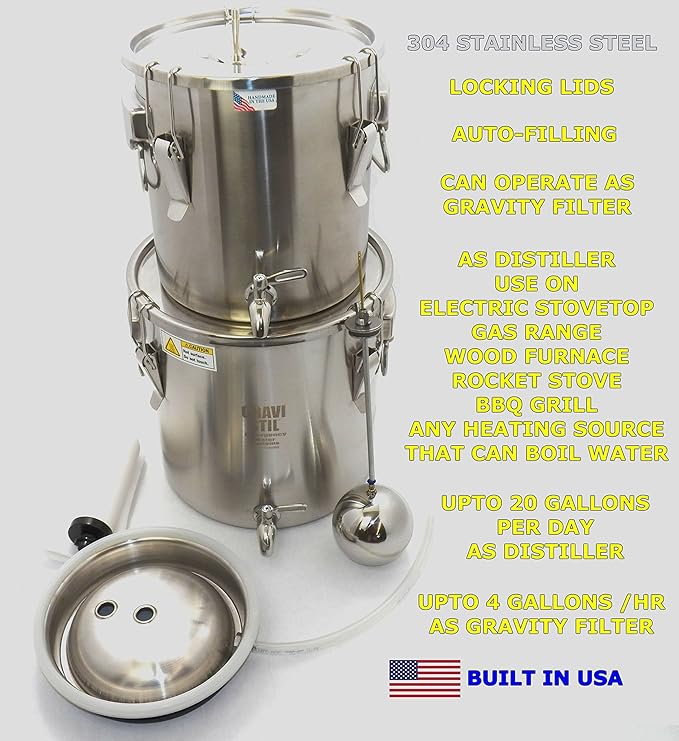 Emergency Survival Water Distiller and Gravity Filter Combination GRAVI-Stil Auto Fill Feature