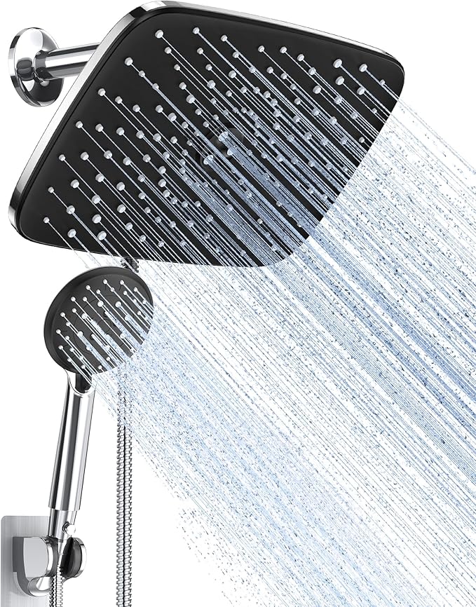 Veken 11.8 Inch Rectangle Rain Shower Head - Shower Heads with 6 Modes Handheld Spray Combo - Wide Rainfall shower with 70