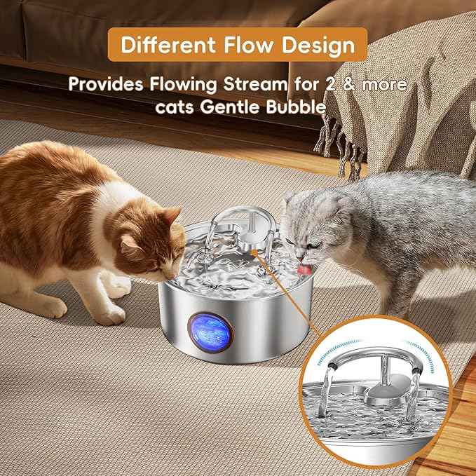 Tomxcute Cat Water Fountain Stainless Steel - 108oz/3.2L Cat Fountain for Drinking,Cat Drinking Fountain with Water Level Window,Smart Pump, Filters for Cats, Dogs, Multiple Pets