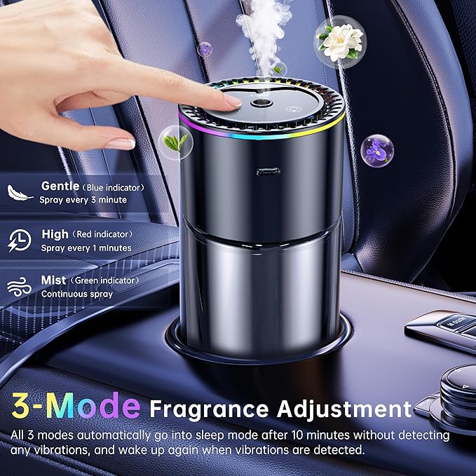 Smart Car Air Freshener,180ml (6.09 Oz) Car Air Freshener Diffuser for 270days,Auto On/Off,Starry Sky Projection,7 Color RGB Light,3 Adjustable Modes for Travel Office Home (Cologne)