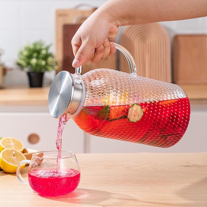 Karafu 3 Liter/100 Oz Glass Pitcher with Lid, Easy Clean Heat Resistance Borosilicate Glass Jug for Hot/Cold Water, Milk, Ice Tea and Juice Beverage