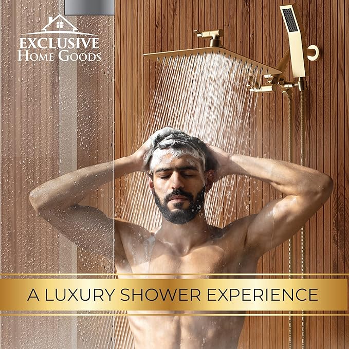 All Metal Shower Head 8" Dual Square Shower Head With Handheld Wand 71in Hose Set, High Pressure Rain Shower Heads Combo, 3-Way Diverter Rainfall Showerhead with Adjustable Extension Arm