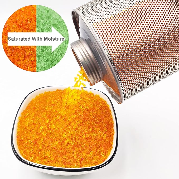 750 Grams 6pcs Gun Safe Dehumidifier, Reusable Canister Desiccant Dehumidifier, Rechargeable 1.65 Lbs Indicating Silica Gel Orange To Green