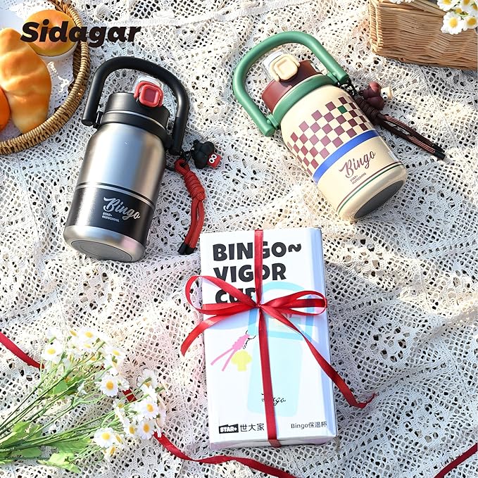32 oz Insulated Water Bottle for Women with Straw & Handle, 316L Medical Grade Stainless Steel Vacuum Tumbler, Aesthetic Retro Checkerboard Flask for School & Outdoor, Preppy Cream Yellow