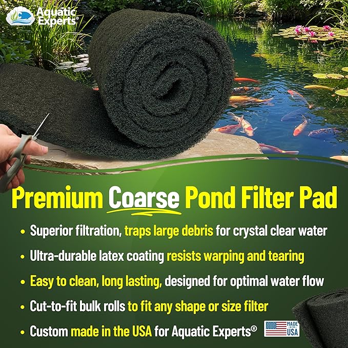 Aquatic Experts Classic Koi Pond Filter Pad COARSE – Bulk Roll Pond Filter Media, Rigid Ultra-Durable Latex Coated Fish Pond Filter Material US (Pond Bundle 1, Coarse (Black))
