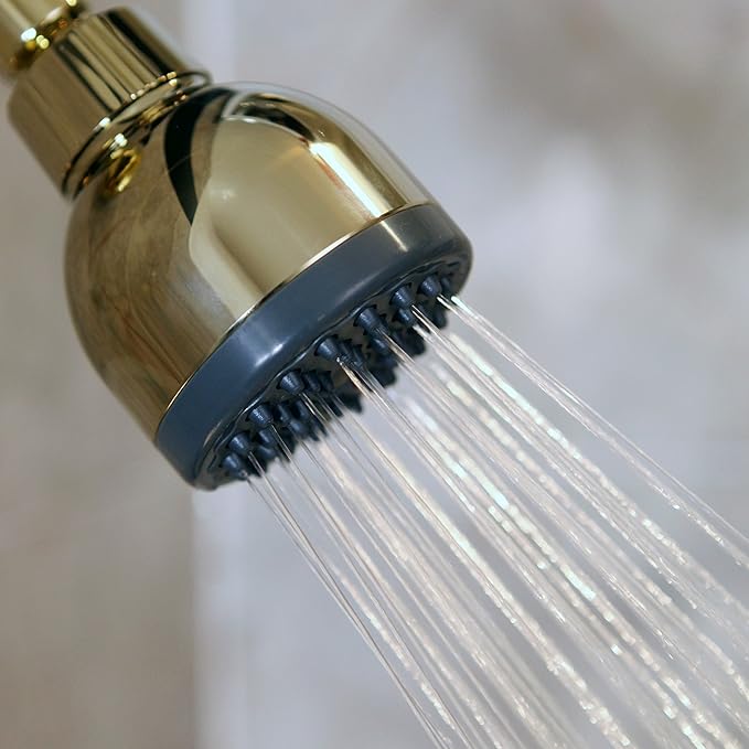 Aqua Elegante Low Water Pressure Shower Heads - Best High Pressure Boosting Wall Mount Showerhead - Indoor And Outdoor Modern Bath Spa Head, 1.8 GPM - Polished Brass & California Certified - AquaVibe