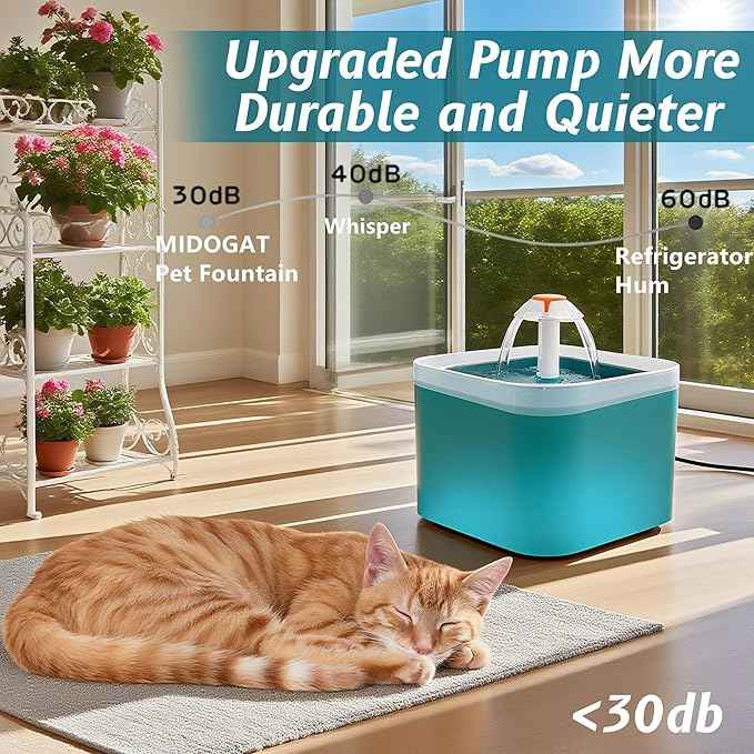 Cat Water Fountain Pet Water Fountain with LED Light, 67oz/2.0L Large Capacity, Cat Water Bowl 3 Flowers Designs & Super Silent