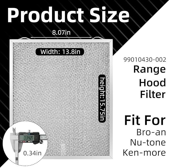 S99010430-002 Range Hood Aluminum Mesh Filter Compatible with Bro-an Nu-tone Ken-more 99010430-002, 4512880 Grease Filter 13-7/8” x 15-3/4” - 2 Packs by Fetechmate - AquaVibe