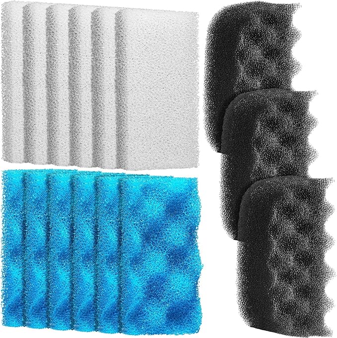 15 Pcs Filters Media Set Compatible with Fluval 106/107 Foam Aquarium Filters, Including Blue White Black Foam for Replacement Filter Media Kit - AquaVibe