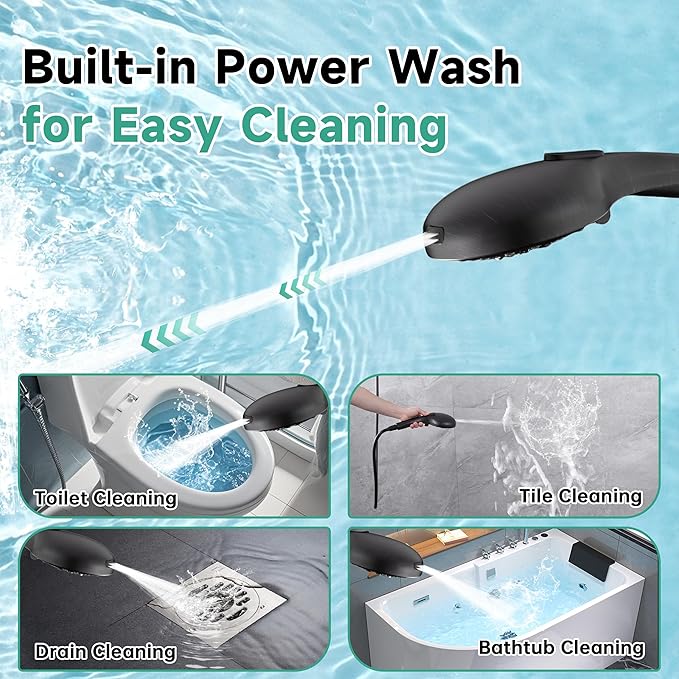 BRIGHT SHOWERS High Pressure Shower Head with Handheld, 9 Spray Settings Showerhead Built in Power Wash to Clean Tub and Pets, Extra Long 69" Hose, Adjustable Bracket, Oil-Rubbed Bronze - AquaVibe