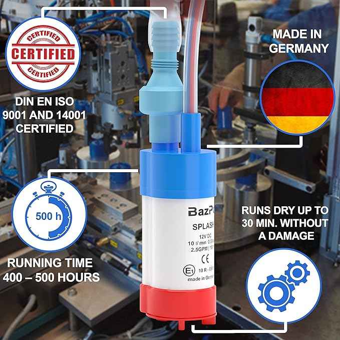 12V Submersible Water Pump - German Made (2.5GPM / 18ft.) | Portable RV Water Pump - Works with Electric Switch in 12V Faucets | 12 Volt Small Water Transfer Pump for Camper, Marine, Solar.
