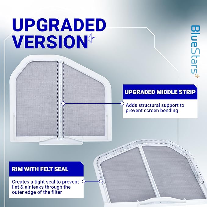 [UPGRADED] BlueStars W10120998 Dryer Lint Screen Filter – Durable Stainless Steel – Compatible with Whirlpool, Kenmore, Maytag, Roper & Sears – Replaces W10049360 PS1491676 8066170 W10049370 AP3967919