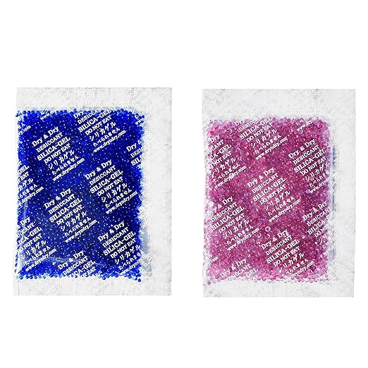 Dry & Dry Blue Indicating(blue to Pink) Silica Gel Packets Desiccant - Rechargeable Silica Packets, Silica Gel Packs - 100 Packets (20 Gram)