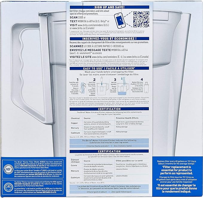 Brita Water Pitcher, Slim, 5 Cup Capacity, Includes One Advanced Filter-White, Size