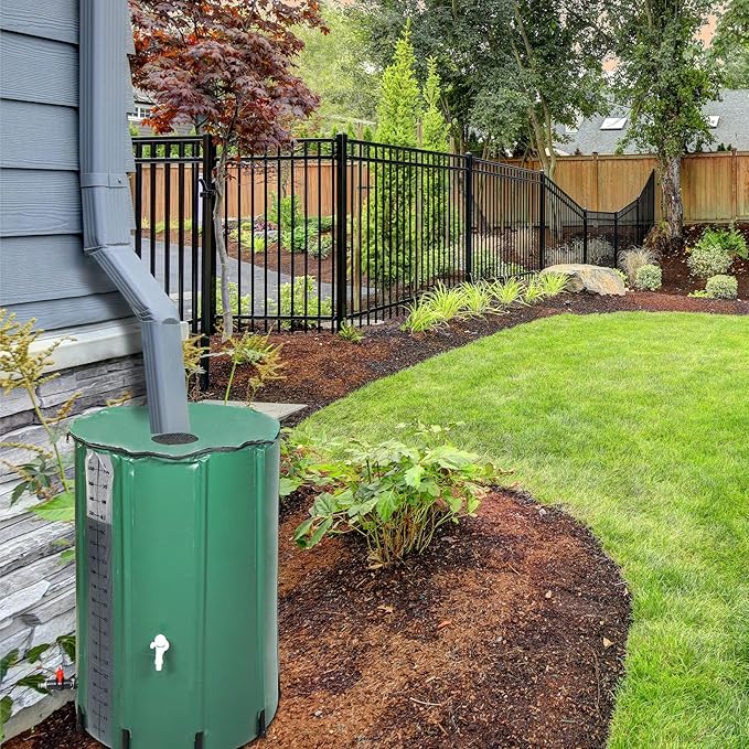 Outvita 100 Gallon Collapsible Rain Barrel with Volume Mark, Rainwater Collection System, Portable Foldable Garden Water Storage Tank, Water Container with Filter Overflow Kit Faucet Green