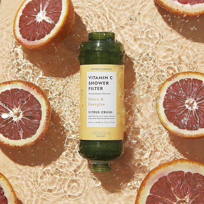 VOESH Vitamin C Shower Filter, Citrus Crush, Shower Aromatherapy, Water Purifier, Water Softener, Vegan Probiotics, Spa Shower Head, Water Filter, Shower Self-Care
