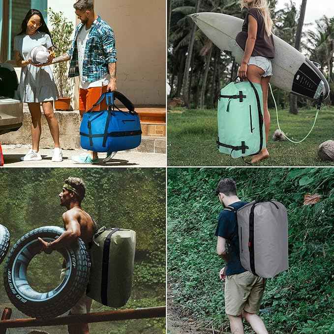 MIER Waterproof Duffel Bag Motorcycle Dry Bag Backpack Large Roll-Top Heavy Duty Dry Duffle Bags for Kayaking Camping Boating Gym Beach Cruise Ship, 60L/80L