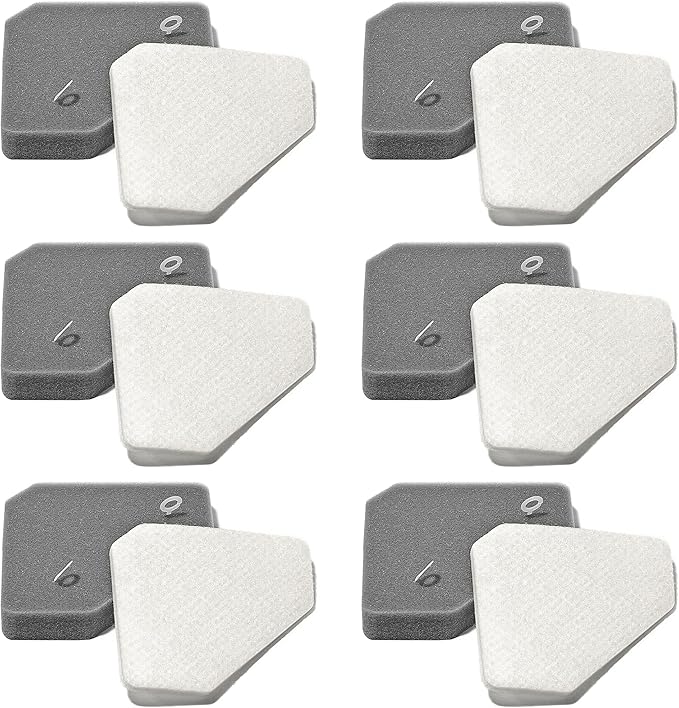6 Pack BU3523 BU3120 Pre-Motor Foam Felt Filter Kits compatible with Shark BU3120 Clean Lightweight Cordless Cleaner, Shark BU3523 Clean Empty Cordless Stick Vacuum, Auto Empty System, XFBU3000 - AquaVibe