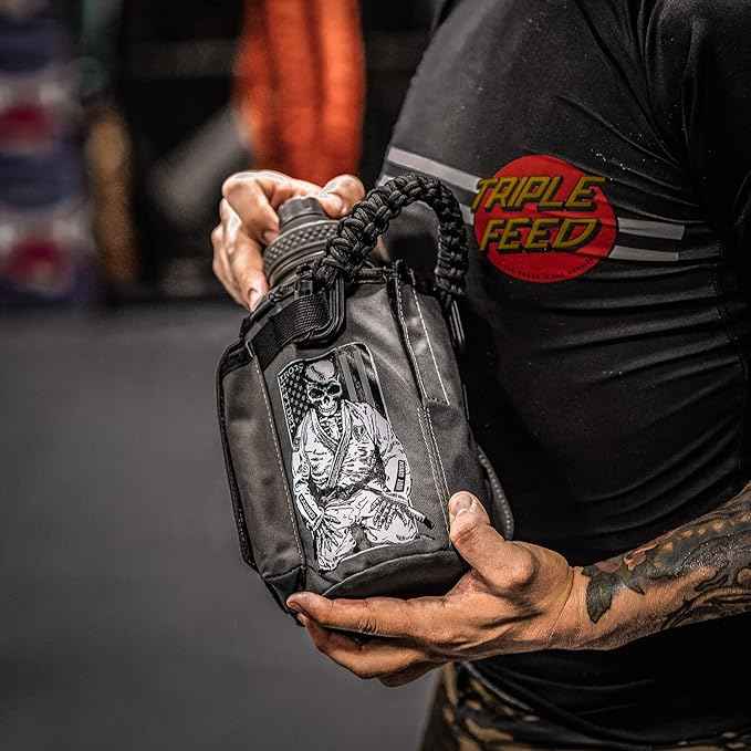 Iron Infidel Battle Bottle - Half Gallon Water Bottle Insulated, 64 oz Stainless Steel Water Jug with Handle - Gym Water Bottle for Men with Rugged Sleeve for Storage (Earned, Not Given 2 Liter)