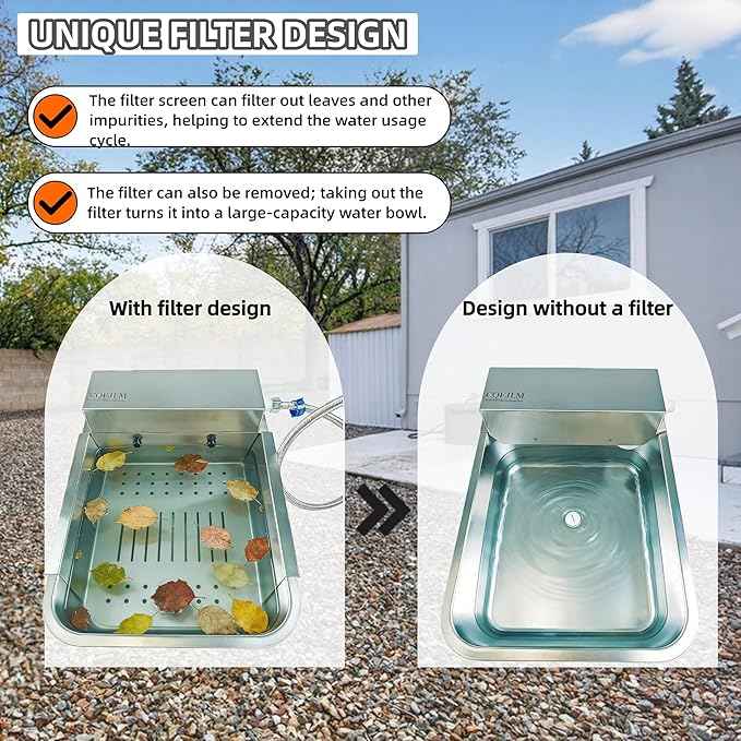 Automatic Dog Water Dispenser 3-Gallon Stainless Steel Outdoor Drinking Bowl for Large Dogs, Self-Filling Water Bowl with Filter Mesh to Filter Leaves and Other Debris(11L-B)