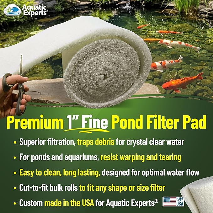 Aquatic Experts Classic Koi Pond Filter Pad FINE - White Bulk Roll Pond Filter Media, Ultra-Durable for Outdoor Ponds, Reusable Fish Material, USA, (Pond Bundle 1)