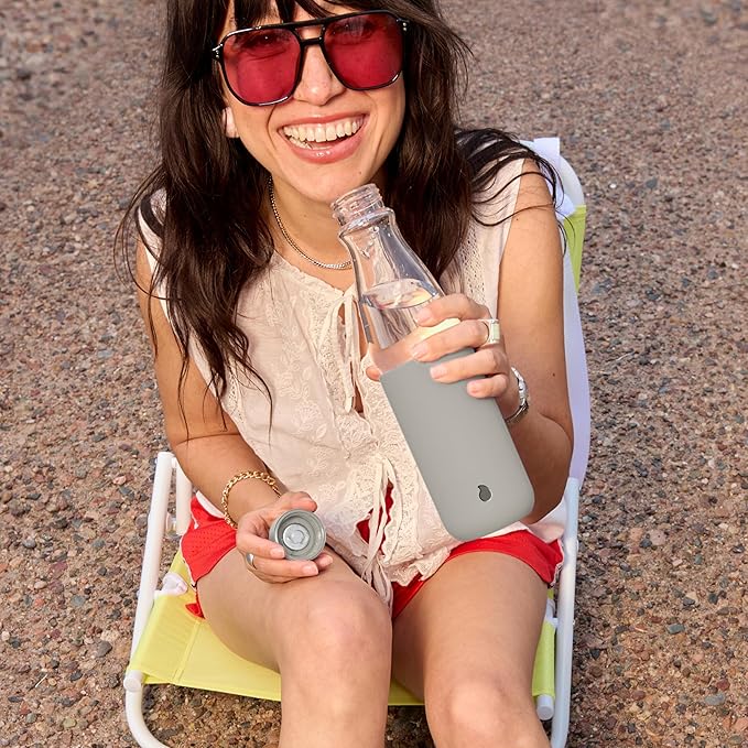 S'well Glass Original Water Bottle, 18oz, Lunar Grey, Borosilicate Glass Bottle With Protective Silicone Sleeve, Zero Plastic, Leakproof, BPA Free