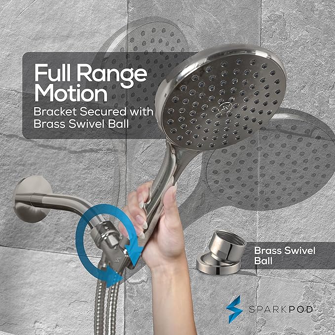 SparkPod 6-Inch High Pressure Handheld Shower Head with Hose - Elegant Brushed Nickel