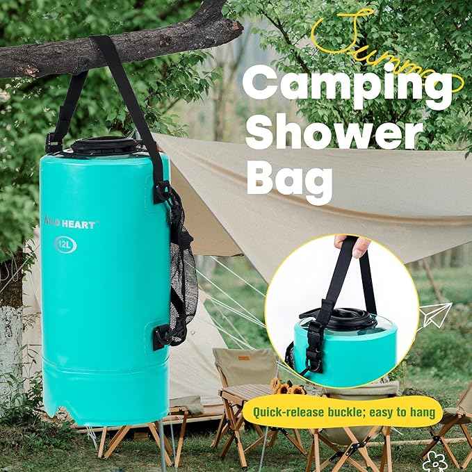 WILD HEART Camping Shower 22L/ 12L Portable Shower for Camping with Pressure Foot Pump and Hose - Solar Shower Bag Backpack for Camping, Road Trip & Outdoor Use
