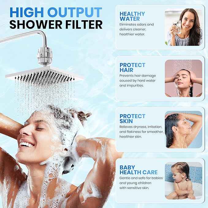 Aqua Earth 15 Stage Shower Filter 3 cartridges Included with Vitamin C Shower Filters for Hard Water Unique Coconut Shell Activated Carbon Technology
