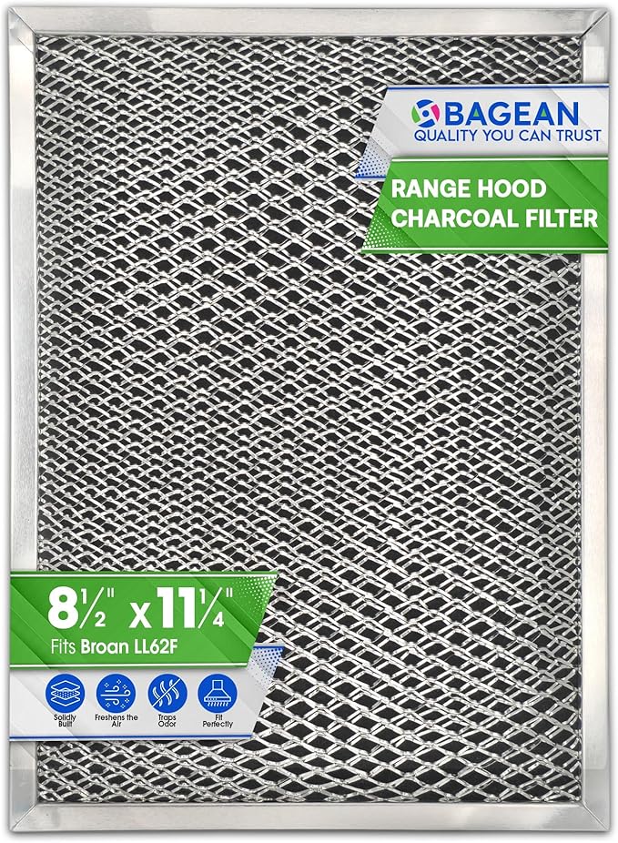 Bagean Stove Hood Vent Filter 8.50" x 11.25" LL62F Charcoal Grease Combo - Fits Ductless Broan Range Hood Filter Replacement - Metal Screen Filters Grease and Carbon Freshen Kitchen Stove Air (1-Pk)