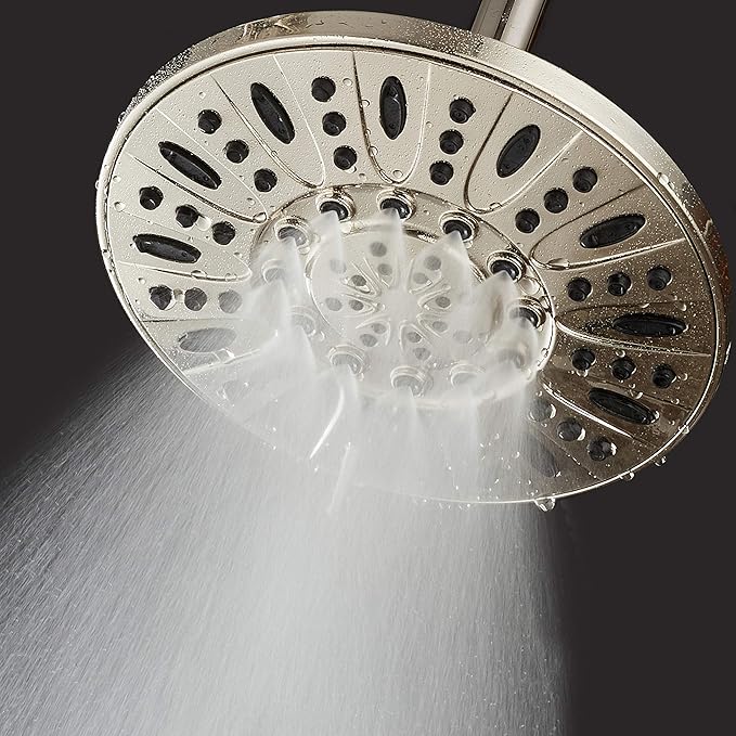AquaDance BRUSHED NICKEL High Pressure 6-Setting 7" Rain Shower Head – Angle Adjustable, Anti-Clog Showerhead Jets, Tool-Free Installation - USA Standard Certified - Top U.S. Brand