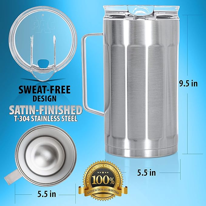 XPAC 84-Ounce (2.5L) Sweat-Free Beverage/Water Pitcher with Lid, Stainless Steel, Vacuum Insulated, Keeps Drinks Cold For Hours