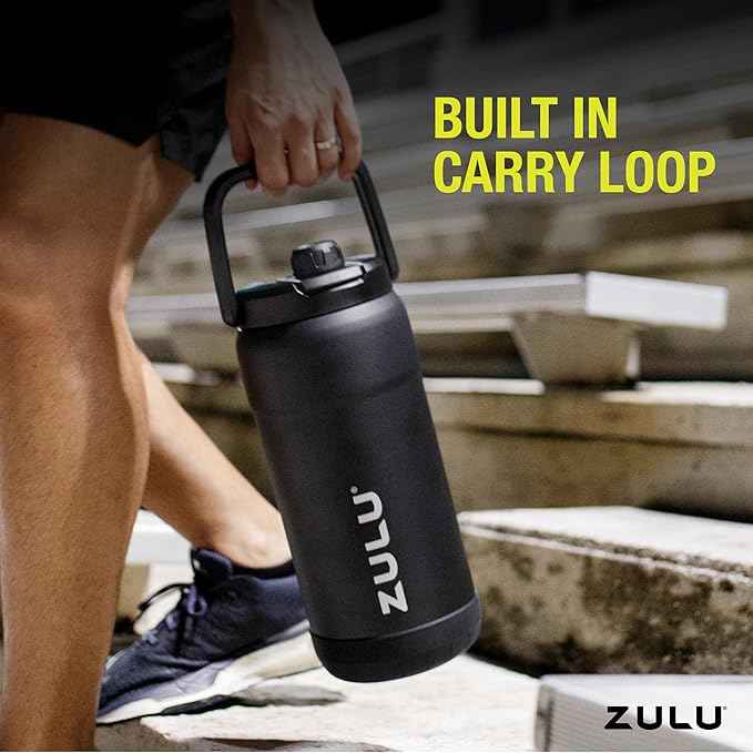 ZULU Goals Vacuum Insulated Large Capacity Stainless Steel Water Bottle | Reusable Jug Thermoses with Carry Handle | Leak-Proof Lid | Perfect for Travel, Workout, Gym, Hiking, Camping | 64oz, 101oz
