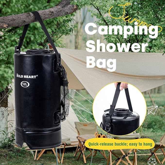 WILD HEART Camping Shower 22L/ 12L Portable Shower for Camping with Pressure Foot Pump and Hose - Solar Shower Bag Backpack for Camping, Road Trip & Outdoor Use